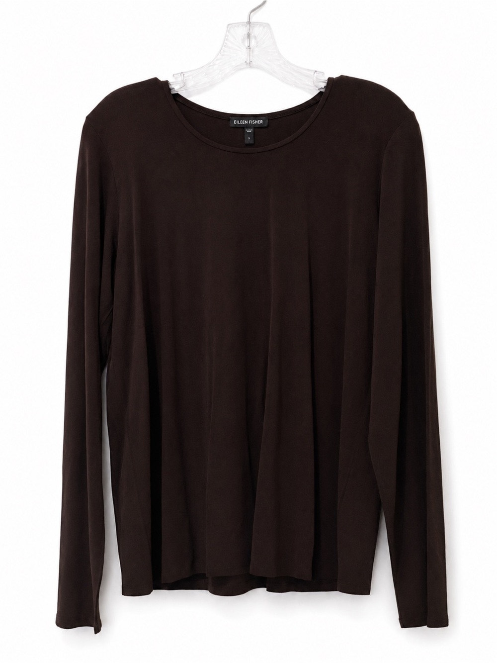 Eileen Fisher 100% Silk Jersey Long Sleeve Scoop Neck Top